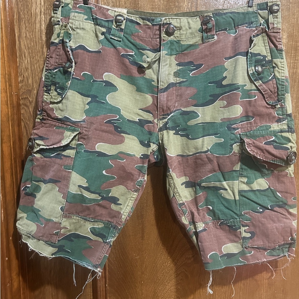Polo RLPC Men’s Camo Ripstop Cargo Shorts – Customized Raw Hem – Size 38 x 32